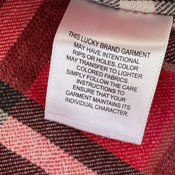 Lucky Brand Shirt Mens Large L Red Flannel Plaid Long Sleeve Button Up Cotton - Picture 6 of 8